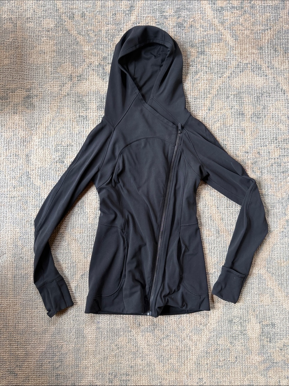 lululemon athletica Black Hooded Asymmetric Zip Jacket